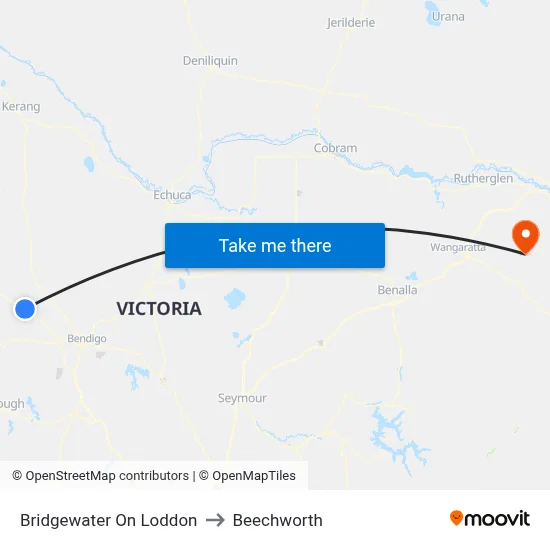 Bridgewater On Loddon to Beechworth map