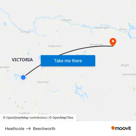 Heathcote to Beechworth map