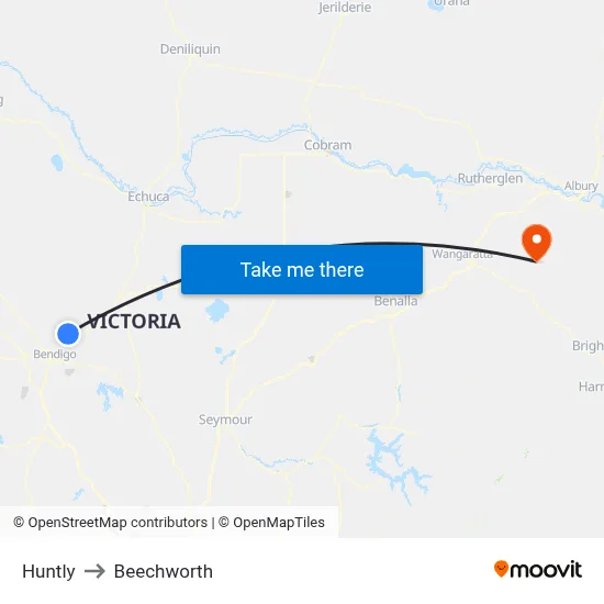 Huntly to Beechworth map