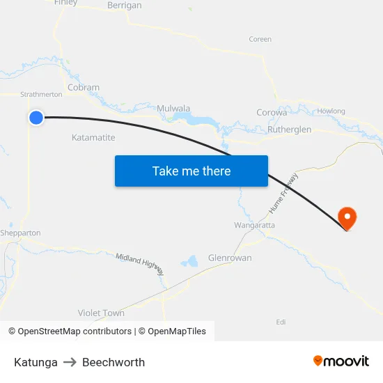 Katunga to Beechworth map