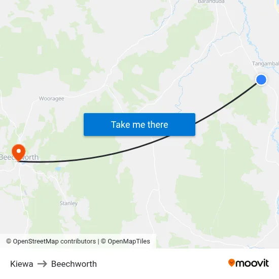 Kiewa to Beechworth map