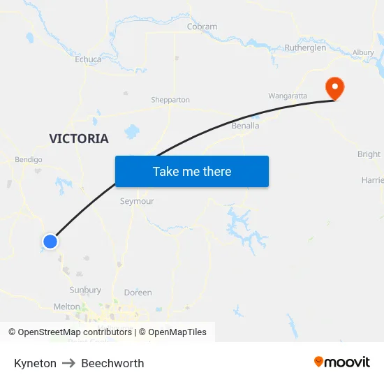 Kyneton to Beechworth map