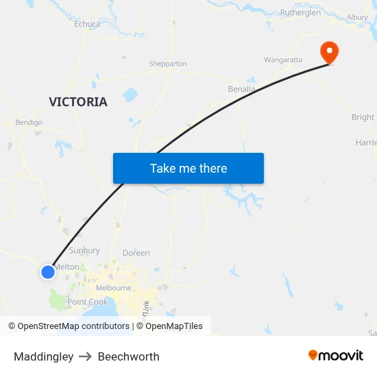 Maddingley to Beechworth map