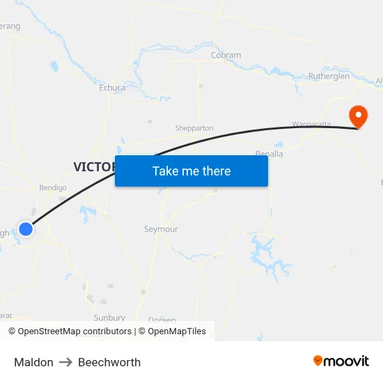 Maldon to Beechworth map