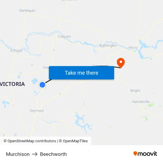Murchison to Beechworth map