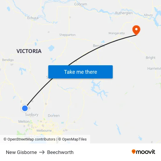 New Gisborne to Beechworth map