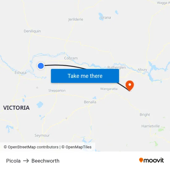 Picola to Beechworth map