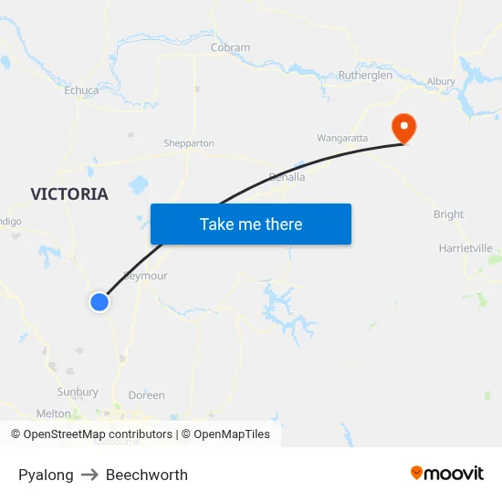 Pyalong to Beechworth map