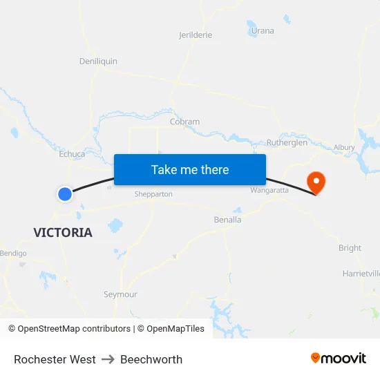 Rochester West to Beechworth map