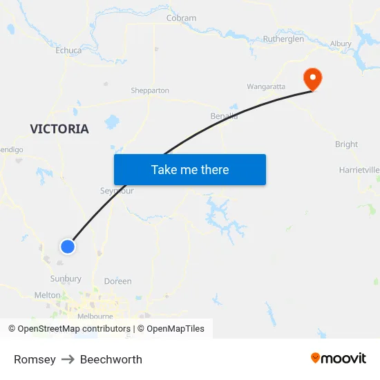 Romsey to Beechworth map