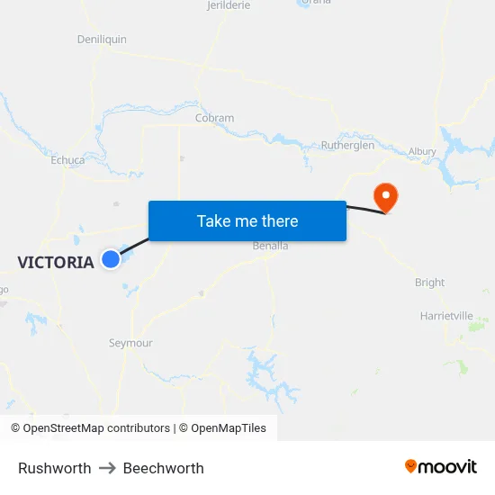 Rushworth to Beechworth map