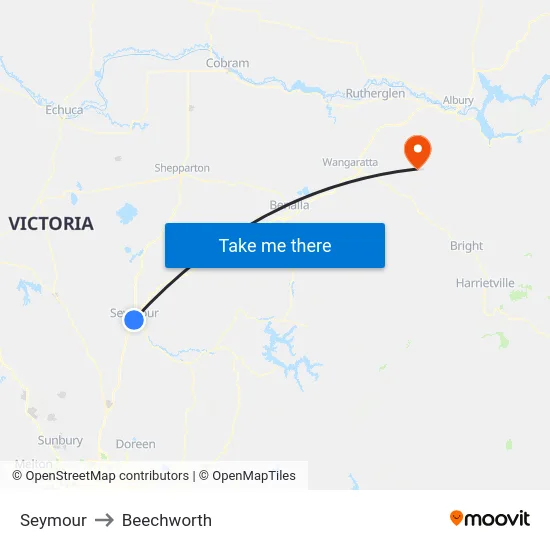 Seymour to Beechworth map