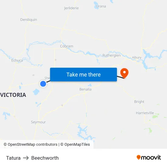 Tatura to Beechworth map