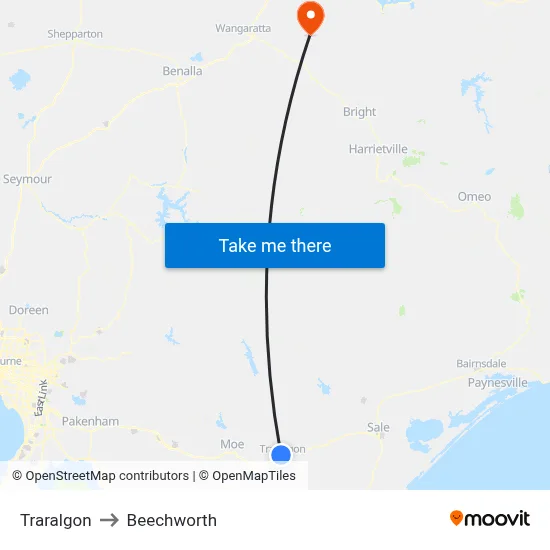Traralgon to Beechworth map