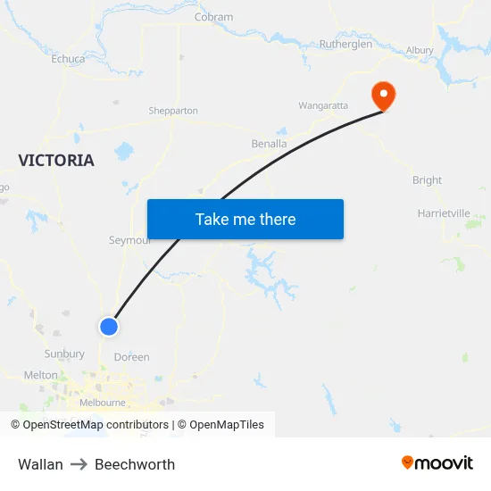 Wallan to Beechworth map
