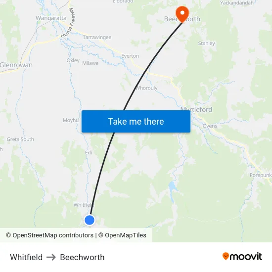 Whitfield to Beechworth map
