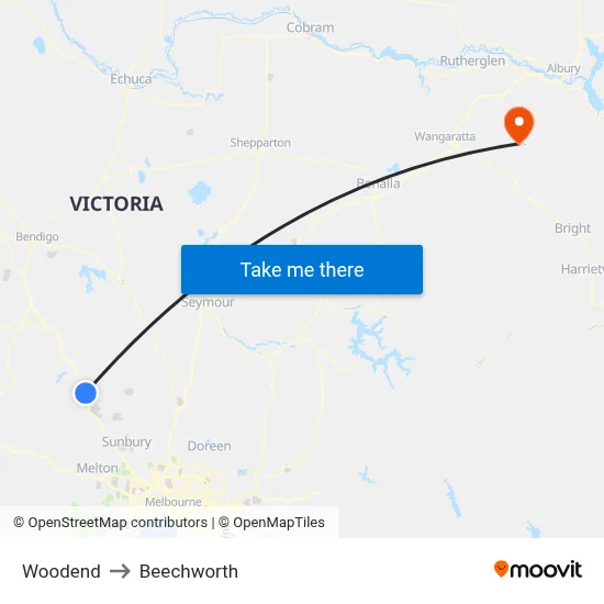 Woodend to Beechworth map