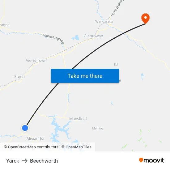 Yarck to Beechworth map