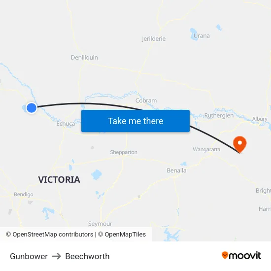 Gunbower to Beechworth map