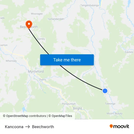 Kancoona to Beechworth map