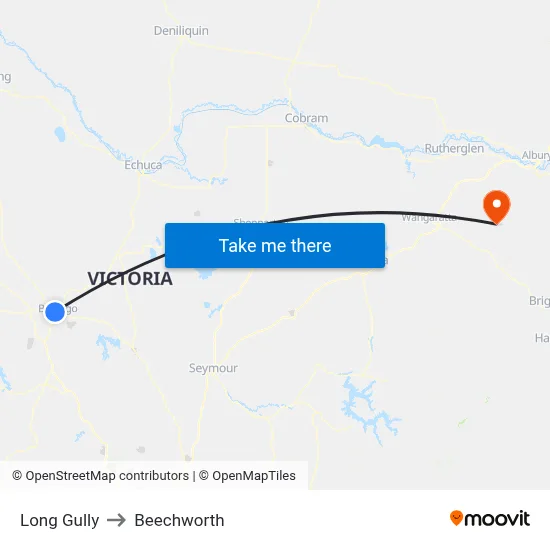 Long Gully to Beechworth map