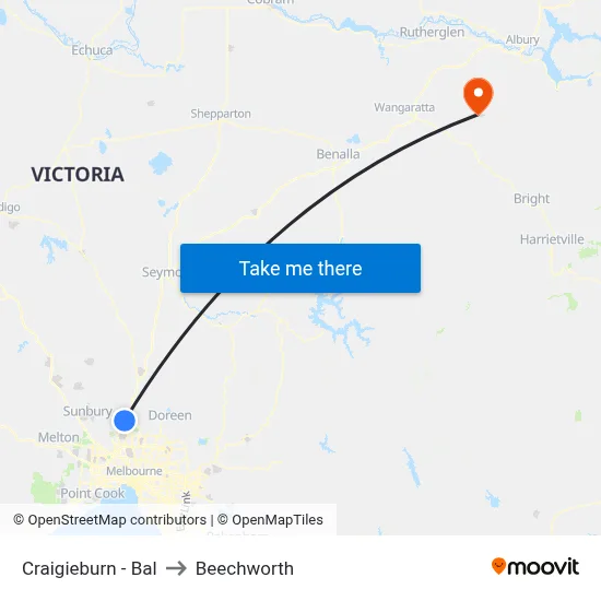 Craigieburn - Bal to Beechworth map