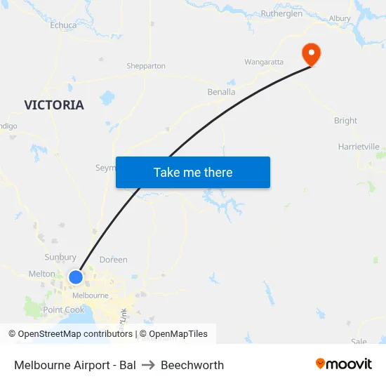 Melbourne Airport - Bal to Beechworth map