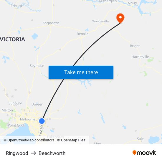 Ringwood to Beechworth map