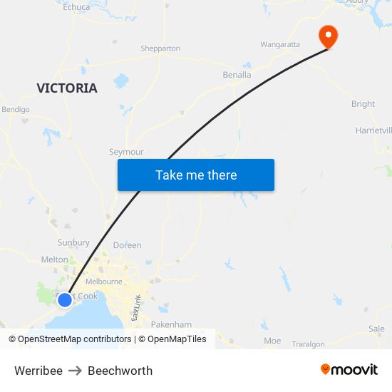 Werribee to Beechworth map