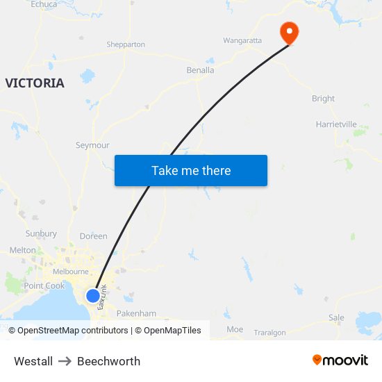 Westall to Beechworth map