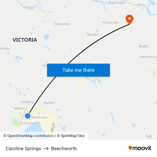 Caroline Springs to Beechworth map