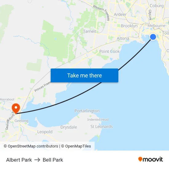 Albert Park to Bell Park map