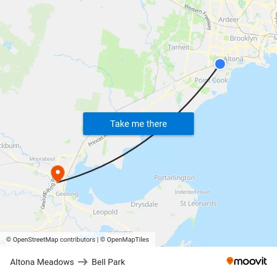 Altona Meadows to Bell Park map