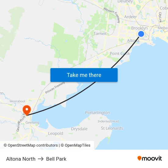 Altona North to Bell Park map