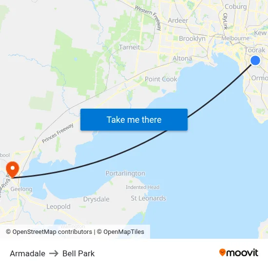 Armadale to Bell Park map