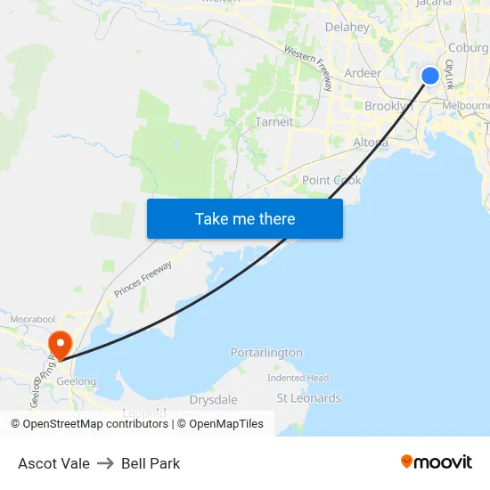 Ascot Vale to Bell Park map