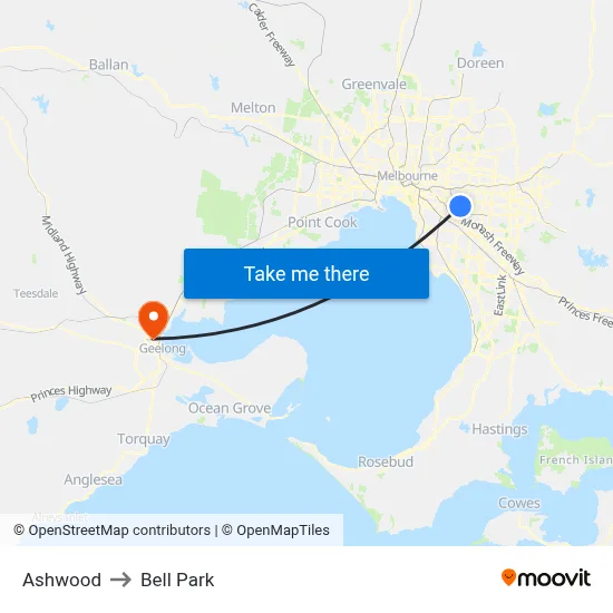 Ashwood to Bell Park map