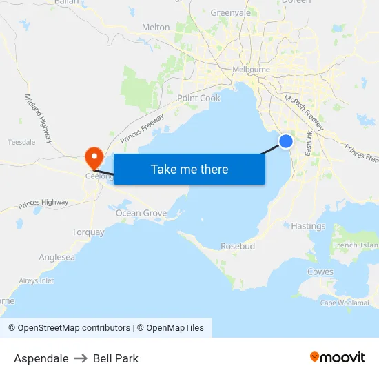 Aspendale to Bell Park map