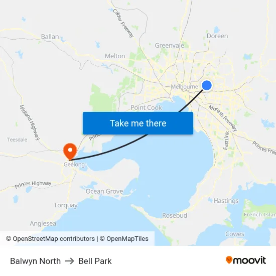 Balwyn North to Bell Park map