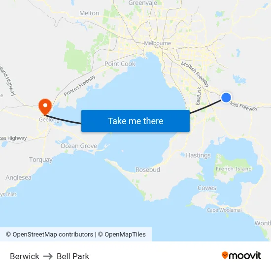 Berwick to Bell Park map