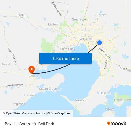 Box Hill South to Bell Park map