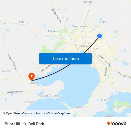 Briar Hill to Bell Park map