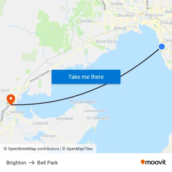 Brighton to Bell Park map