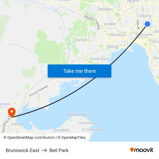 Brunswick East to Bell Park map