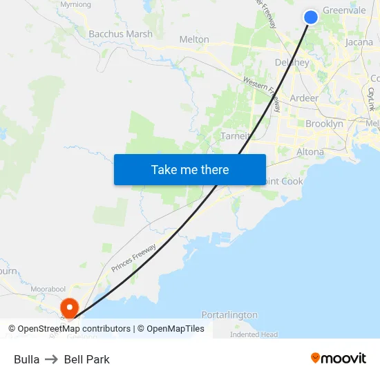 Bulla to Bell Park map