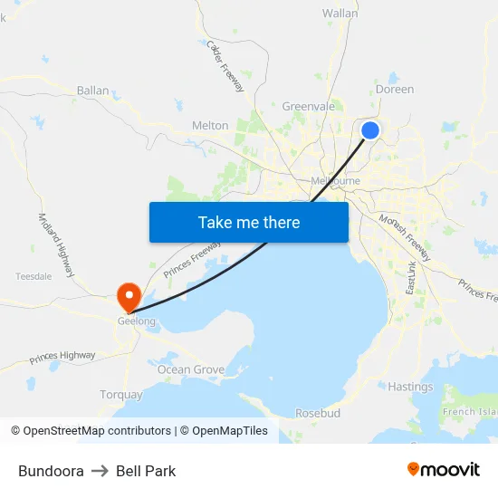 Bundoora to Bell Park map