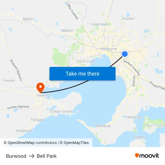 Burwood to Bell Park map