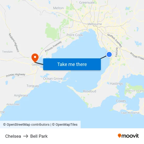 Chelsea to Bell Park map