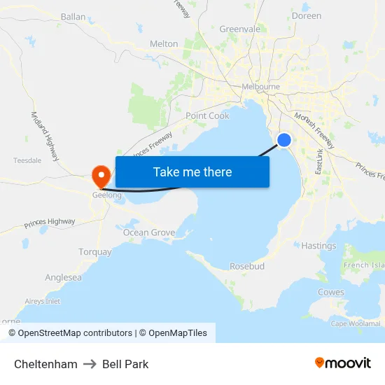 Cheltenham to Bell Park map