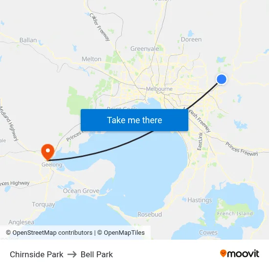 Chirnside Park to Bell Park map